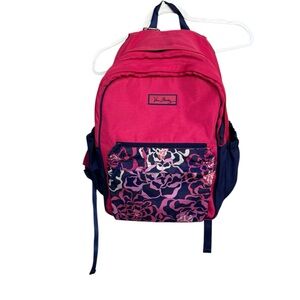 Vera Bradley Large Floral Print Zip Up Backpack Lots Of Pockets